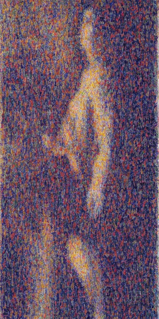 Image similar to a film still of suspiria by dario argento 1 9 7 7 movie, painted by georges seurat, impressionism, points, pointillism, high quality