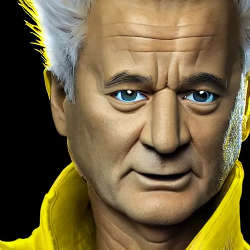 Image similar to live action hyper realistic highly detailed super saiyan Bill Murray powering up full body composition golden ratio anti-aliased bloom fx 8K octane render photo realistic directed by Michael Bay