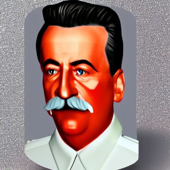 Image similar to small glitter plastic figurine of stalin, white background, full body portrait, 3d render