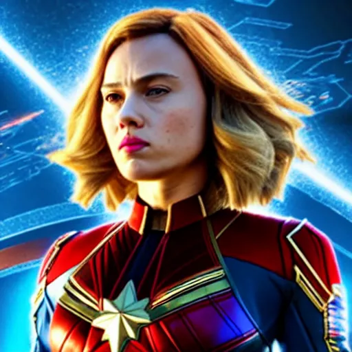 Prompt: scarlett johansson as captain marvel, coherent, 4 k, detailed