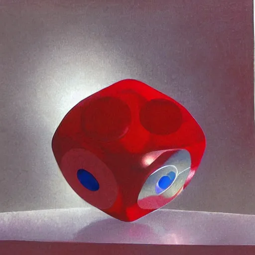 Prompt: chrome spheres on a red cube by naoko takeuchi