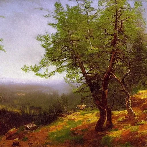 Prompt: oil painting, albert bierstadt, hans dahl, theodor kittelsen, hermann hendrich, Konstantin Yakovlevich Kryzhitsky