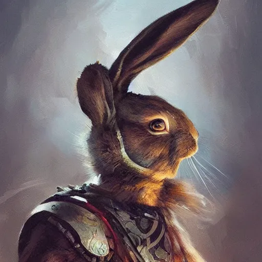 Prompt: rabbit ancient warrior - swordsman, brush strokes, oil painting, greg rutkowski