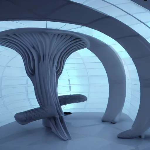Prompt: xenomorph biomorphic futuristic toilet designed by santiago calatrava, octane 8 k 3 d render