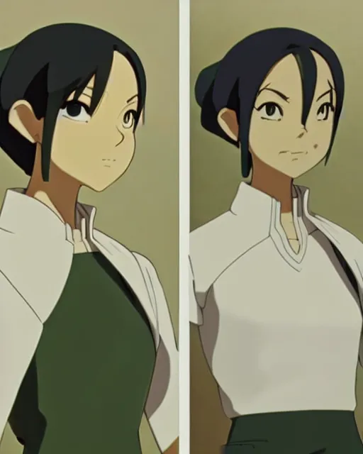 Image similar to toph from avatar as an office clerk, detailed perfect face, exquisite details, fire magic, mid view, design on a white background, by studio muti, greg rutkowski makoto shinkai takashi takeuchi studio ghibli