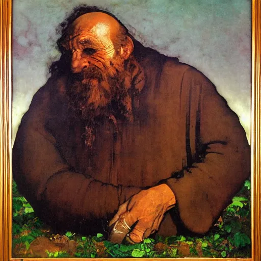 Image similar to Portrait Portrait of Diogenes the Cynic donning hobo costume whilst resting in an enormous wine cask winslow homer theodore gericault norman rockwell donato giancola john william waterhouse maxfield parrish mikhail vrubel arkhip kuindzhi astri lohne stained lacquer glaze