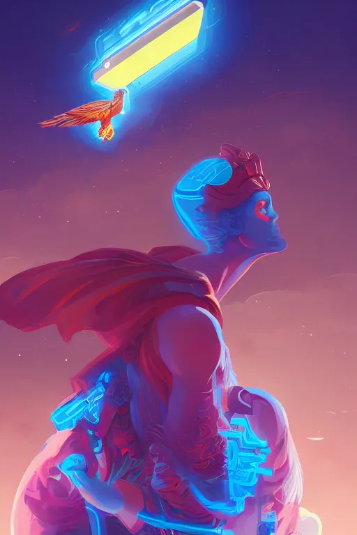 Prompt: the handsome god hermes, wearing winged helmet, handing huge glowing laptop computer to a modern woman, digital painting bioluminance alena aenami artworks in 4 k design by lois van baarle by sung choi by john kirby artgerm style pascal blanche and magali villeneuve