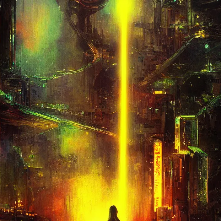 Prompt: kim kardashian, abstract, concept art, digital painting, noir, backlit, bokeh, neon lights, atmospheric, by bruce pennington, by wayne barlowe