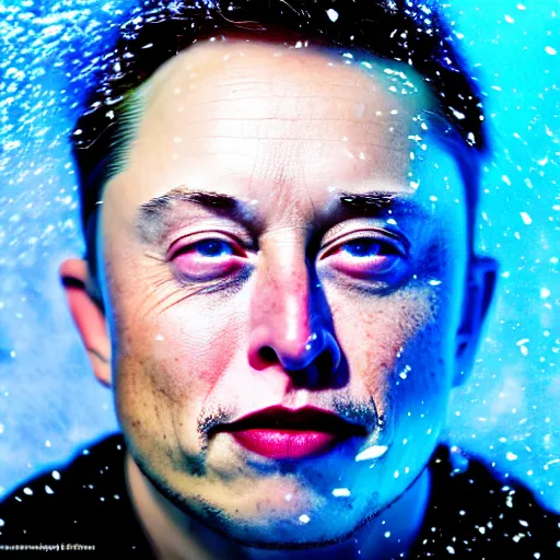 Image similar to Frozen Elon Musk covered in snow, blue, winter, grungy, unkept hair, glowing eyes, modelsociety, radiant skin, huge anime eyes, RTX on, perfect face, directed gaze, intricate, Sony a7R IV, symmetric balance, polarizing filter, Photolab, Lightroom, 4K, Dolby Vision, Photography Award