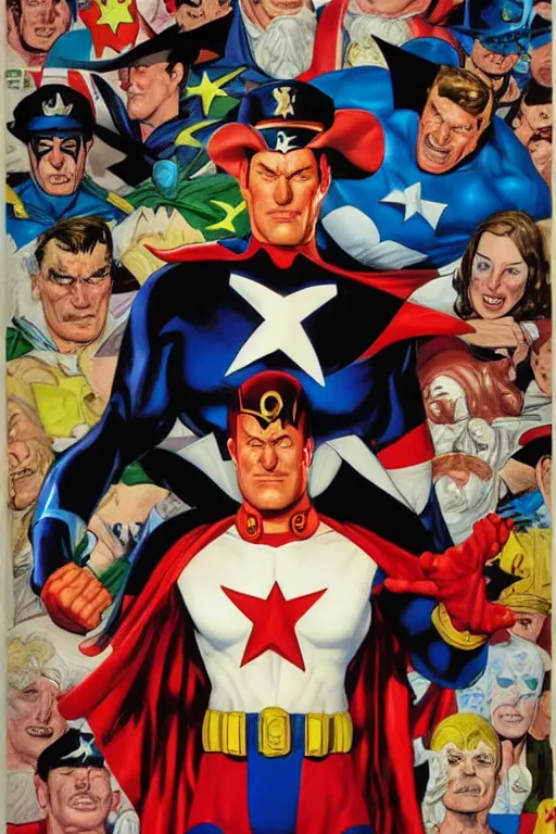 Image similar to comic book cover art. captain milk by alex ross