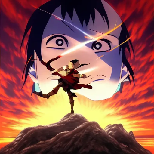 Image similar to anime key visual of avatar : the last airbender, acrylic painting, cinematic, dramatic lighting, realistic eyes, aesthetically pleasing, anatomically correct