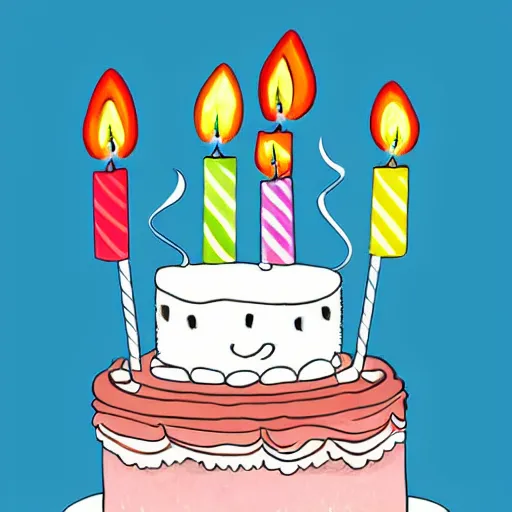 Image similar to birthday card, birthday cake with candles, cute illustration by basia tran