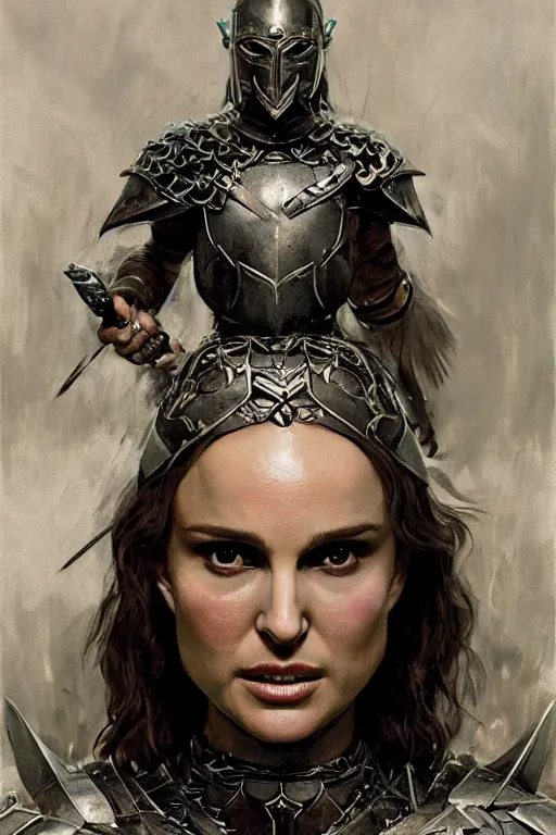 Image similar to natalie portman, warrior, partially clothed in metal battle armor, lord of the rings, tattoos, decorative ornaments, by carl spitzweg, ismail inceoglu, vdragan bibin, hans thoma, greg rutkowski, alexandros pyromallis, perfect face, fine details, realistic shading, photorealism