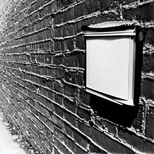 Image similar to wide - shot low - angle ant's eye view, sharp shadow!! of a cat!! on the brick wall outside, polaroid photo, by andy warhol