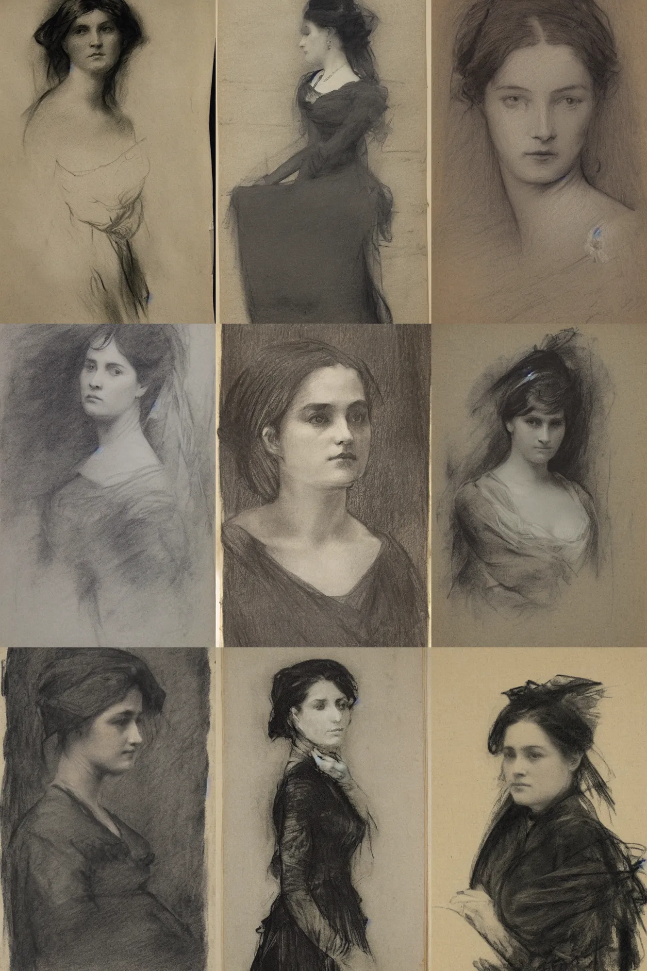 Image similar to a beautiful clean charcoal drawing portrait on newsprint of a victorian woman in 1 8 8 0, very detailed by john singer sargent and jean auguste dominique ingres