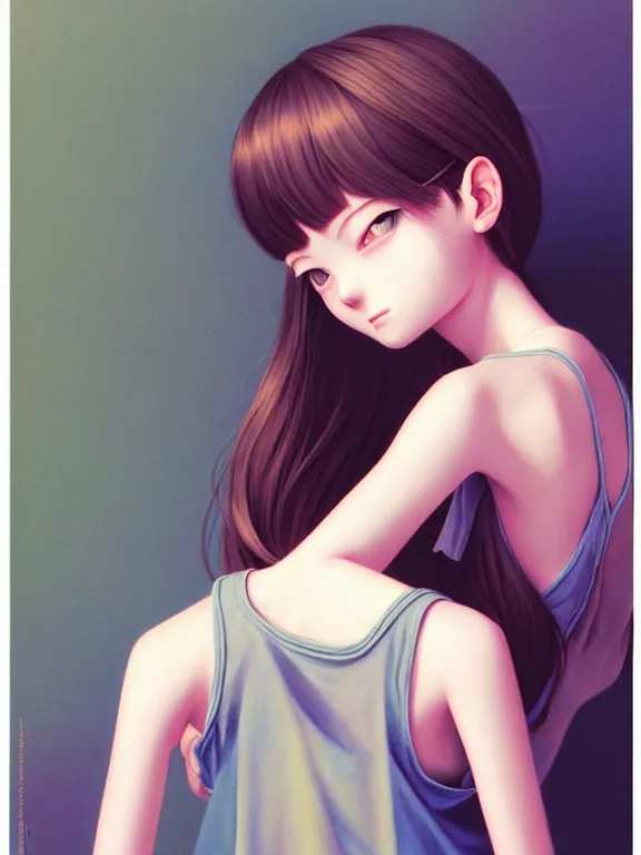 Prompt: richly detailed color  illustration of a dainty pretty young woman wearing a tank top, weird events in the classroom, very soft shadowing, smooth textures, large scale image. art by Range Murata.