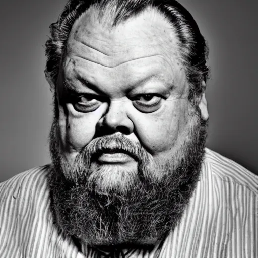 Prompt: dslr photo portrait still of 3 5 year old orson welles, healthy, bearded, at age 7 5!!!, 8 5 mm f 1. 8