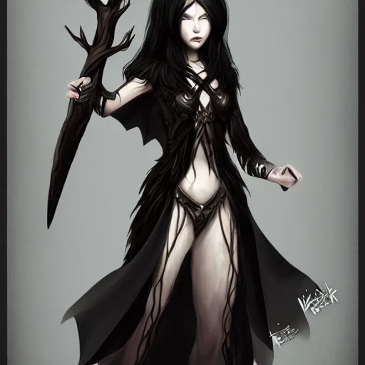 Prompt: Portrait of Beautiful Dryad Assassin with a blade hand and black robes. In style of Hyung-tae Kim, concept art, trending on ArtStation, Korean MMORPG.