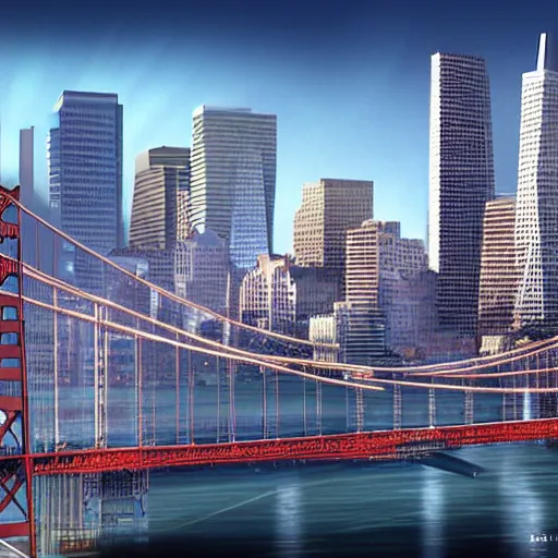 Prompt: san francisco in 2 0 5 0 hyperoptimistic, awe inspiring jubilant, concept art, hd rendering