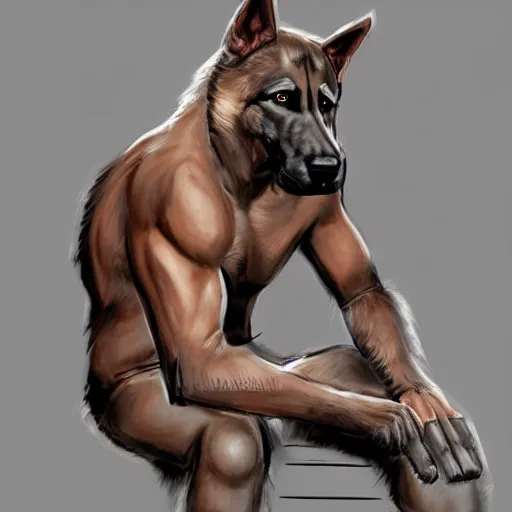 Image similar to a humanoid german shepherd beast - man, wearing gym suit, sitting on a couch, artstation, concept art, smooth, sharp foccus ilustration, artstation