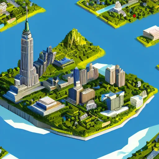 Image similar to new york as an island floating in the sky, low poly, isometric art, 3d art, waterfall, high detail, artstation, concept art, behance, ray tracing, smooth, sharp focus, ethereal lighting