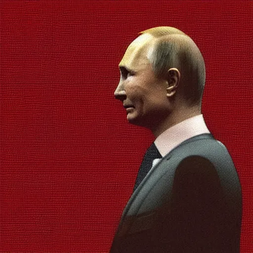 Image similar to Putin crying, pixel art, dramatic, cinematic, red background