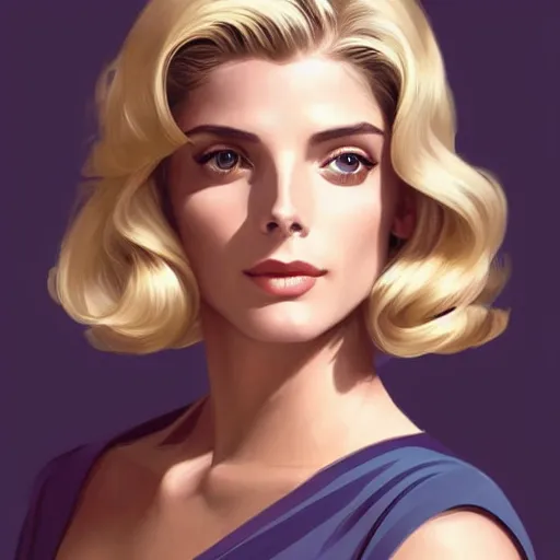 Prompt: Ashley Greene's face combined with Grace Kelly's face with blonde hair as Super Girl, western, D&D, fantasy, intricate, elegant, highly detailed, digital painting, artstation, concept art, matte, sharp focus, illustration, art by Artgerm and Greg Rutkowski and Alphonse Mucha