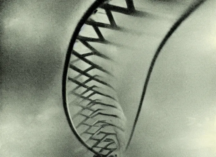 Image similar to an underexposed kodak 500 photograph of a double helix, volumetric fog, muted color