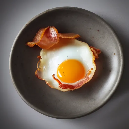 Image similar to an egg and a piece of bacon combined as one, concept , photo, 4k detail