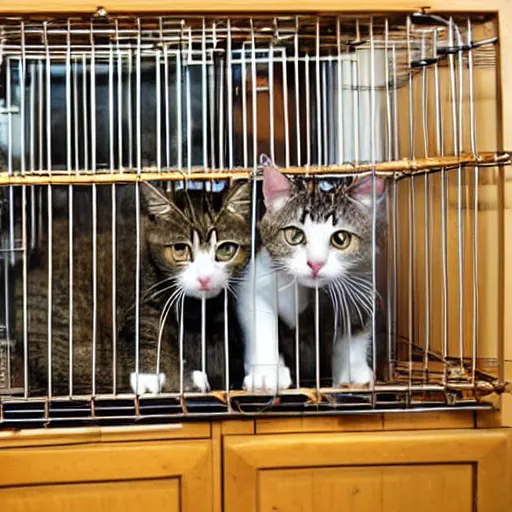 Image similar to cats in a cage in kitchen,