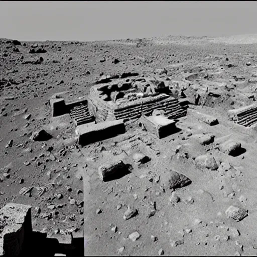 Prompt: a photo of the ruins of an ancient city on mars
