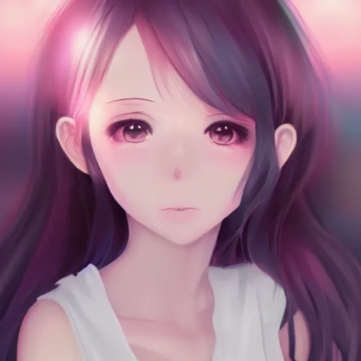 Prompt: anime girl portrait in extremely cute realistic digital art style with bloom ethereal effects, trending on Artstation, made by Tran Ross feminine in pastel shades