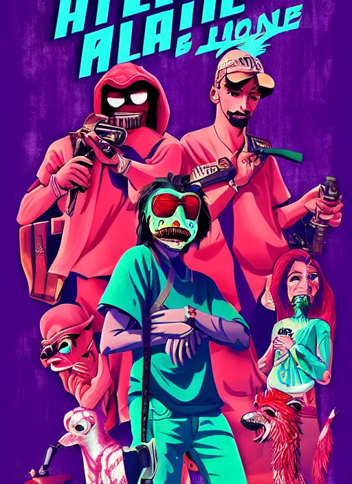 Image similar to Hotline Miami movie poster, Animated Disney movie from 1990, detailed