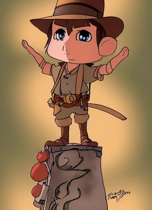 Image similar to mouse Indiana Jones, adorable, cute, fantasy, in the style of ChrissaBug, Christina Barton, anime, Studio Ghibli, 8k