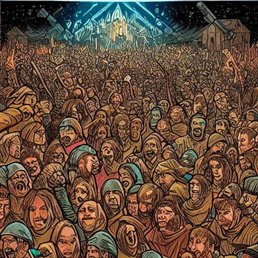 Prompt: medieval moshpit, digital art, by dan mumford, trending on artstation