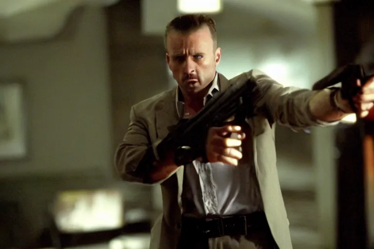 Image similar to film still of James McCaffrey!!! 2004 as Max Payne in the Max Payne movie, 4k