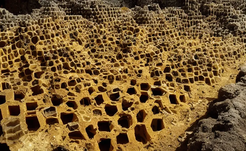 Image similar to underground city made of honeycomb