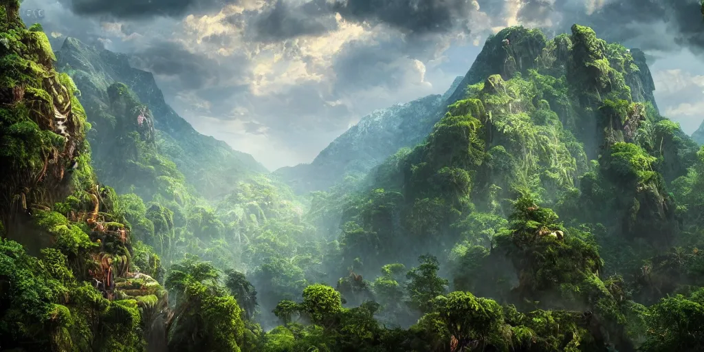 Prompt: a professional photographic view picture of a mountain in the jungle ,photographic filter unreal engine 5 realistic hyperdetailed 8k ultradetail cinematic concept art volumetric lighting, fantasy artwork, very beautiful scenery, very realistic painting effect, hd, hdr, cinematic 4k wallpaper, 8k, ultra detailed, high resolution, artstation trending on artstation in the style of Albert Dros glowing rich colors powerful imagery nasa footage drone footage drone photography