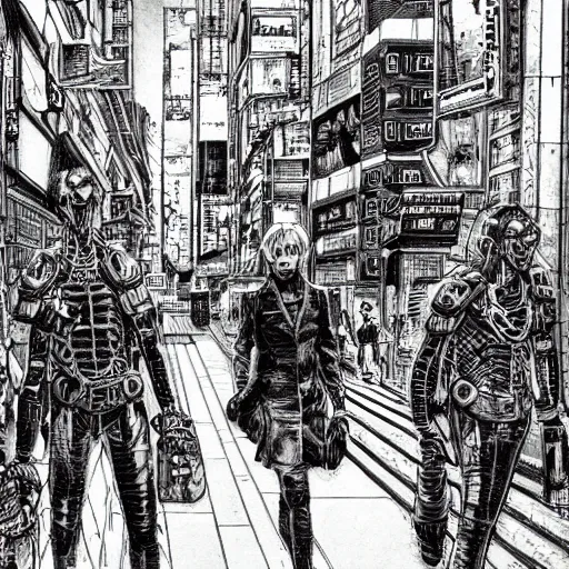 Image similar to sci - fi monster hunters, walking in shinjuku, hyperdetailed, art by liam sharp