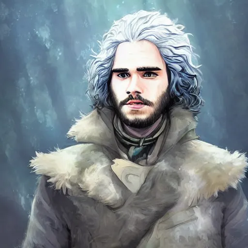 Image similar to john snow with Studio Ghibli art style, artstation hall of fame gallery, editors choice, #1 digital painting of all time, most beautiful image ever created, emotionally evocative, greatest art ever made, lifetime achievement magnum opus masterpiece, the most amazing breathtaking image with the deepest message ever painted, a thing of beauty beyond imagination or words