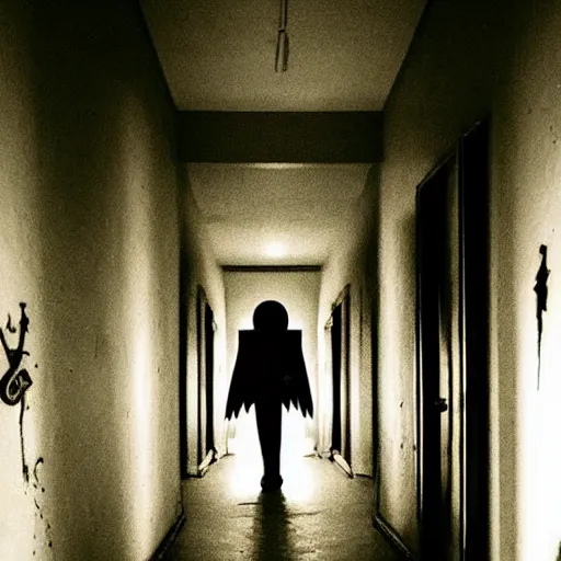 Image similar to adventure time, creepy, horror, off - putting, dark, hallway, photo, paranormal