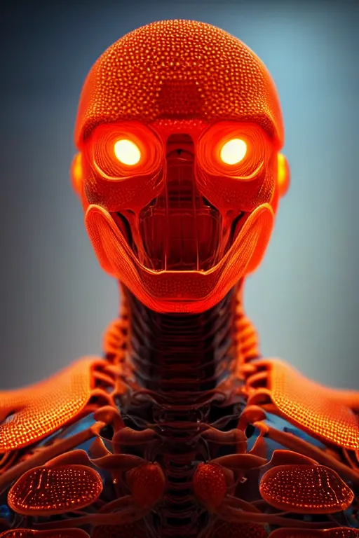 Image similar to hyperrealistic close-up translucent intricate exoskeleton!! sad chinese man covered highly detailed concept art eric zener elson peter cinematic side soft orange light high angle hd 8k sharp shallow depth of field