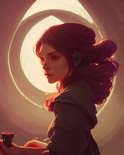 Image similar to highly detailed vfx portrait of a witch, unreal engine, greg rutkowski, loish, rhads, beeple, makoto shinkai and lois van baarle, ilya kuvshinov, rossdraws, tom bagshaw, alphonse mucha, global illumination, detailed and intricate environment