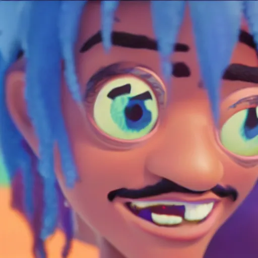 Image similar to a cinematic film still from a 2022 Pixar movie starring Lil Uzi Vert, in the style of Pixar, shallow depth of focus