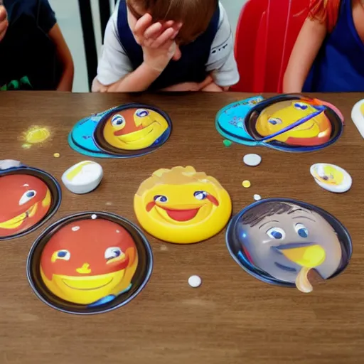 Prompt: The planets of the solar system as a McDonald's happy meal toy, on a table at McDonald's