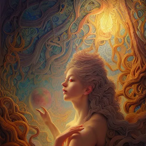 Image similar to a ultradetailed beautiful panting of dreaming art by astri lohne style, highly detailed, digital painting, artstation, concept art, smooth, sharp focus, illustration, cinematic lighting, matte painting, detailed cosmological worlds filled with allegorical and contemporary imagery, neoplasticism art, hand drawn, doodle hand drawn, doodle art, art by william morris