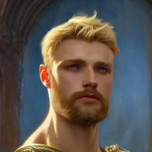 Image similar to attractive king arthur pendragon, natural lighting, path traced, high quality, very detailed digital painting, by gaston bussiere, craig miller, j. c. leyendecker