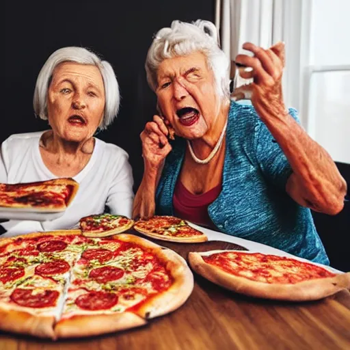 Image similar to grandmas fighting over who can eat the pizza