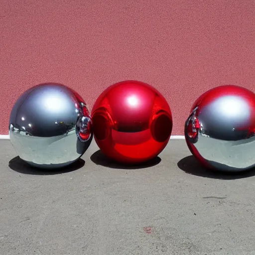 Prompt: chrome spheres on a red cube, spray paint