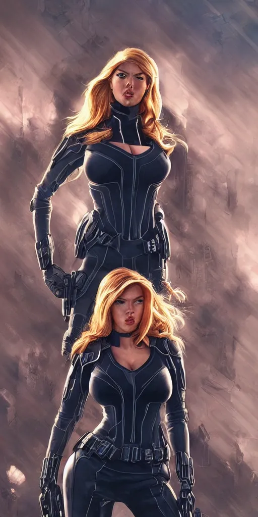 Prompt: portrait of Kate Upton as Black Widow in the Avengers movie, looking at camera, intricate, dystopian, sci-fi, extremely detailed, octane render, digital painting, concept art, smooth, sharp focus, illustration, incredible art by artgerm and greg rutkowski and alphonse mucha and simon stalenhag